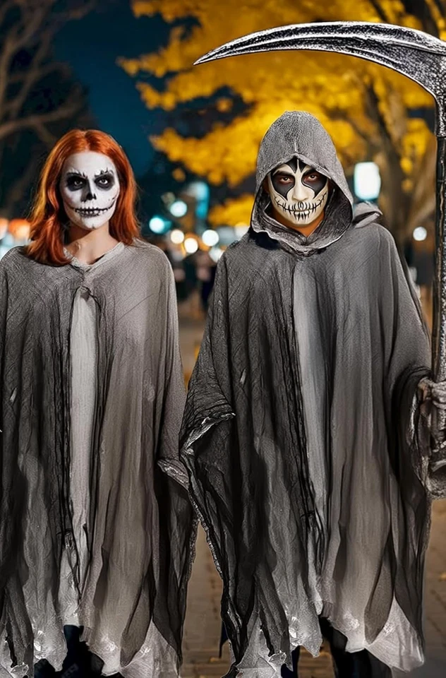 Halloween Capucha Parca Disfraz Capa Bruja Vampiro Mago Capa - Negro Foto 3 de 4