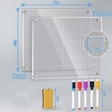 2pcs Magnetic Refrigerator Dry Erase Calendar Acrylic Monthly Planner Board 5Pen