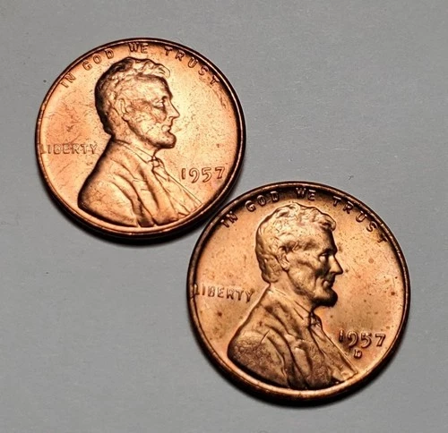 1957 P D LINCOLN WHEAT PENNY UNC 2 COIN SET #P2443