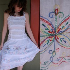 Sheer White Cotton Etherial Hippie Festival Boho Dress Rainbow Embroidery NWT L