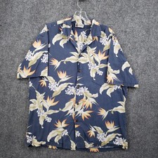 VINTAGE Aloha Republic Hawaiian Shirt Men Large Blue Bird Of Paradise Button USA