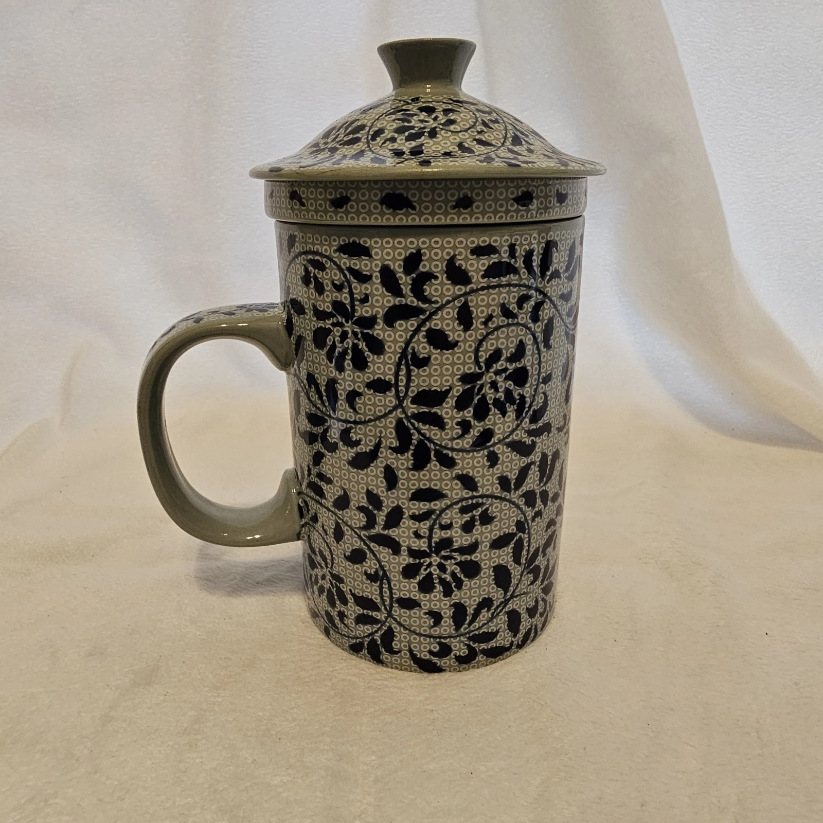 World Market Ceramic Steeping Tea Mug and Loose Tea Strainer Vintage 1990s