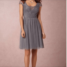 BHLDN Jenny Yoo Gray Lace Tulle Fit Flare Mini Dress Size 6