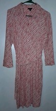 Talbots Boho Chic Ponte Knit Belted Shirt Dress Coral White M Midi
