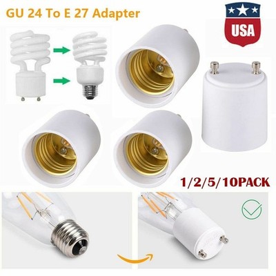 1/2/5/10-pack GU24 To E26/E27 LED Light Bulb Holder Adapter Socket Converter US