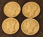 4 MERCURY DIMES = 90% SILVER = 1919, 1928, 1936, 1941