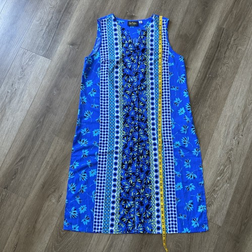 Bob Mackie Wearable Art Dress Sz M Blue Teal Floral Stretch Side Slits Lghweight - Picture 13 of 20