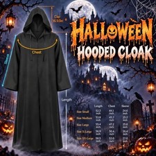 Cloak with Hood Halloween Wizard Hooded Cape Full Length Robe Role Play Costume