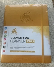 Clever Fox Planner PRO 8.5x11 Non Dated Weekly Amber Yellow Happy Productivity