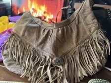 Vintage Brown Genuine Leather Fringe Western Hobo Handbag Casual Style western