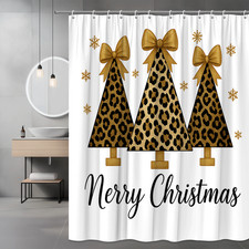 Christmas Leopard Print Shower Curtain with Gold Accents