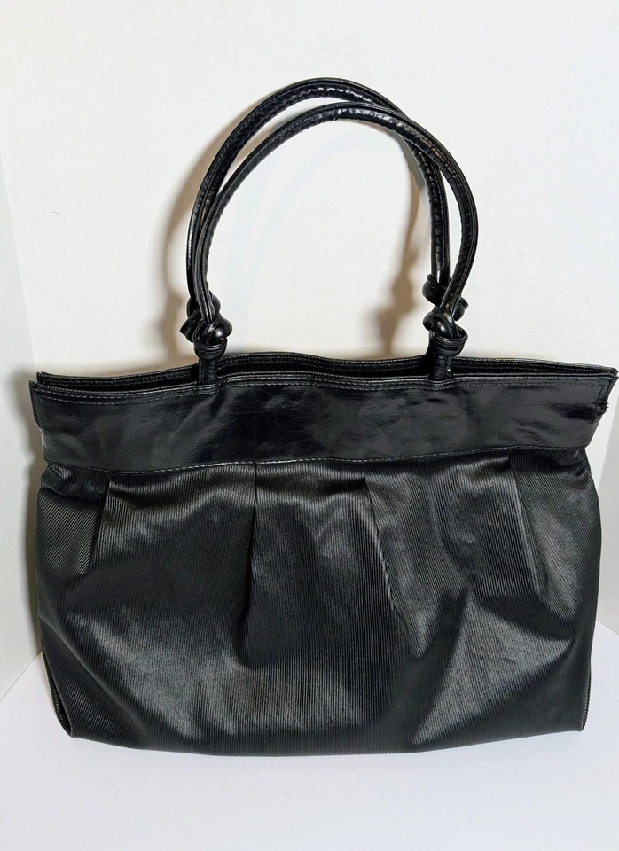 Bolso de Mano Lanvin Paris Mujer Cuero Doble Correa Acanalado Negro De Colección Excelente Foto 2 de 4