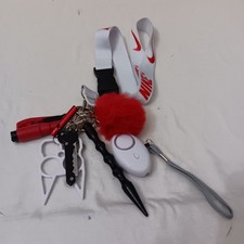 Nike Red And White Lanyard With Blue Puffy Ball Seat Belt Cutter Glaas Breaker