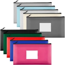 10-Pack Bank Deposit Money Bags with Zipper, 10 Colors Leather Bags Wallet Pouch