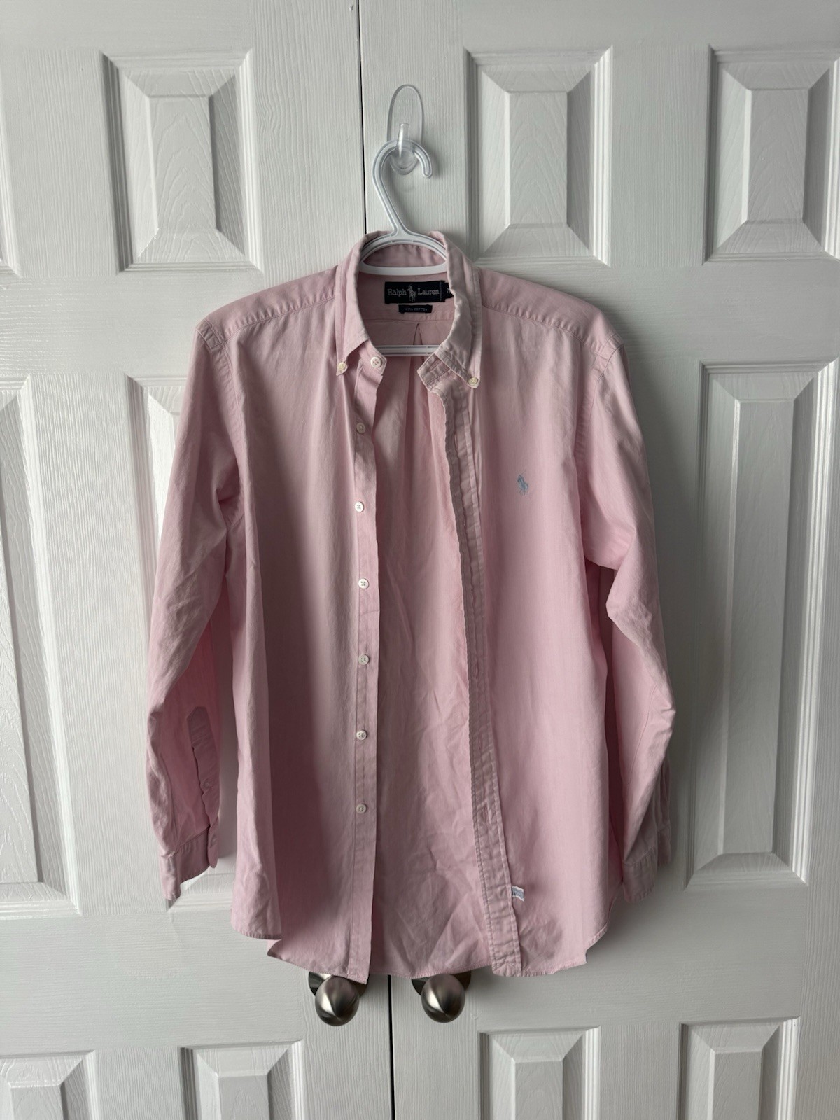 Vintage Polo Baby Pink Button Down with Baby Blue Pony Logo Medium | Powder Pink
