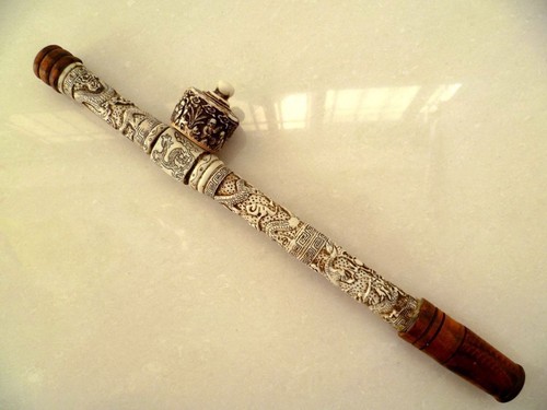 Collectibles Decorated Chinese Handwork Carved Dragon Old Long Smoking Pipe - Picture 7 of 8