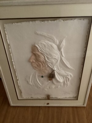 THREE FEATHERS BY ROY PURCELL HAND CAST COTTON PAPER AMERICAN ART INDIAN #808