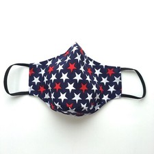 Handmade Adult Cloth Mask Red White Stars on navy nose wire chin piece lined 