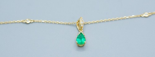 (MA5) 14K Yellow Gold Stone & Diamond Fine Chain .16 ctw Necklace 2.2 Grams 18" - Picture 2 of 5