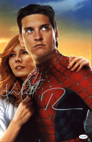 Tobey Maguire Kirsten Dunst Signed 11x17 Photo ACOA Spider-man