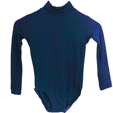 J.B. Bloomers Navy Youth S Mockneck Long Sleeve Bodysuit Leotard Zip Back Cheer