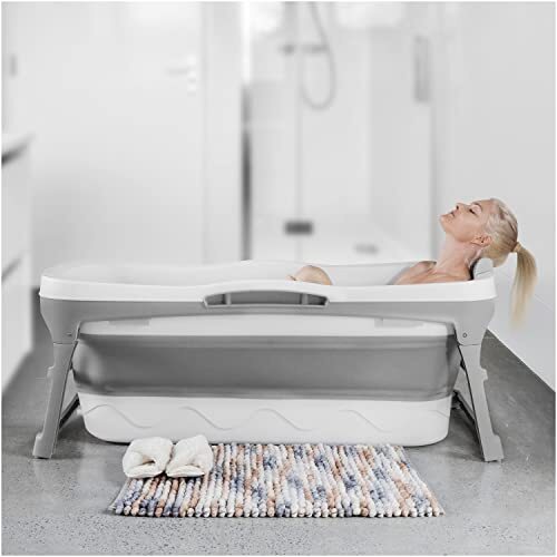 Bañera Portátil para Adultos Grande 56 Pulgadas Plegable Baño de Remojo Gris