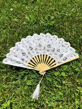 White Lace Fan for Wedding Ceremony, White Lace Hand Fan for Wedding Favor