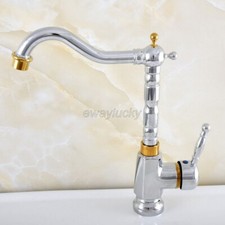Gold Chrome Brass Kitchen Sink Single Lever Faucet Swivel Deck Mount Mixer Tap