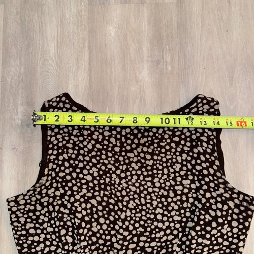 Cynthia Howie Brown & Polka Dot Print 100% Silk Flared Sleeveless Midi Dress 14 - Picture 6 of 11