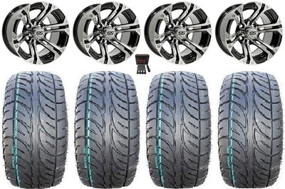GTW Specter 12'' Golf Cart Wheels Machined 23'' Fusion ST Tires E-Z-GO & Club Car