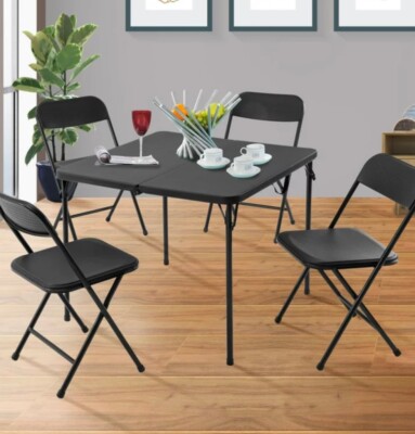 Walmart 5pc Folding Table Set Black Mainstays Piece Resin Card