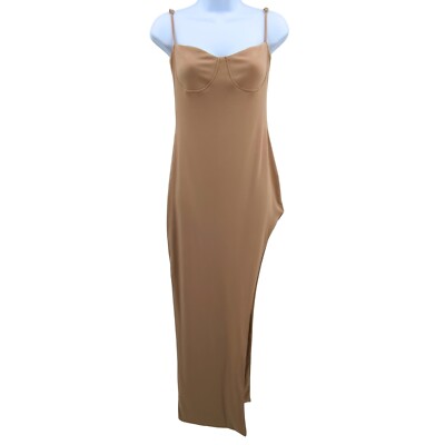 bodycon dress princess polly Womens 6 Tan Maxi Side Slit Party Minimalist Travel Sparkle Beading V-neck Rustic FIT:Skinny Fit Size:F up back Mini dress