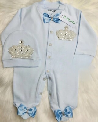 Unisex Neugeborene Royal Baby Set - Strampler, Schlafanzug, Mütze & Krone Heimkehr Geschenk