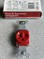 NEW Pass & Seymour 5871-RED Single Round Receptacle 20A 250V Red 6-20R HD Spec