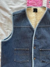 Vintage Sears Roebuck Sherpa Shearling Lined Snap Denim Jean Vest Men's XL