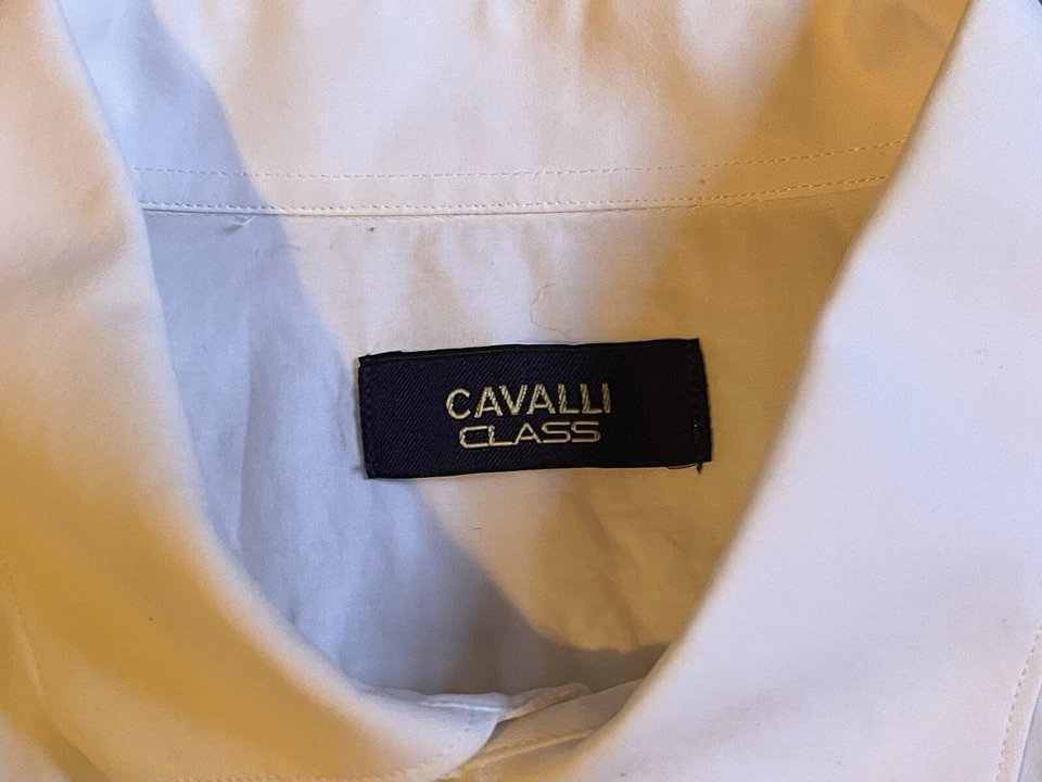 Camisa de vestir Roberto Cavalli Class manga larga para hombre 17 43 blanca Foto 4 de 4