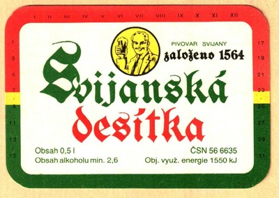LABEL -SVIJANSKA DESITKA - BREWERY: SVJANY - FOUNDED IN 1564 - NO. 68