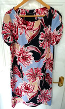 M&S Collection Size 10 Blue Navy Pink Floral Shift Dress Short Sleeves Ladies