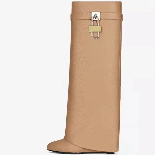 35-43 Mujeres Botas Hasta la Rodilla Caballero Tacón de Cuña Pantalón Botas Pull on Pasarela Talla Foto 2 de 4