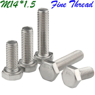 M14 1.5 Fine Thread 304 Stainless Steel Full Thread Hex Head Bolts Screws DIN933