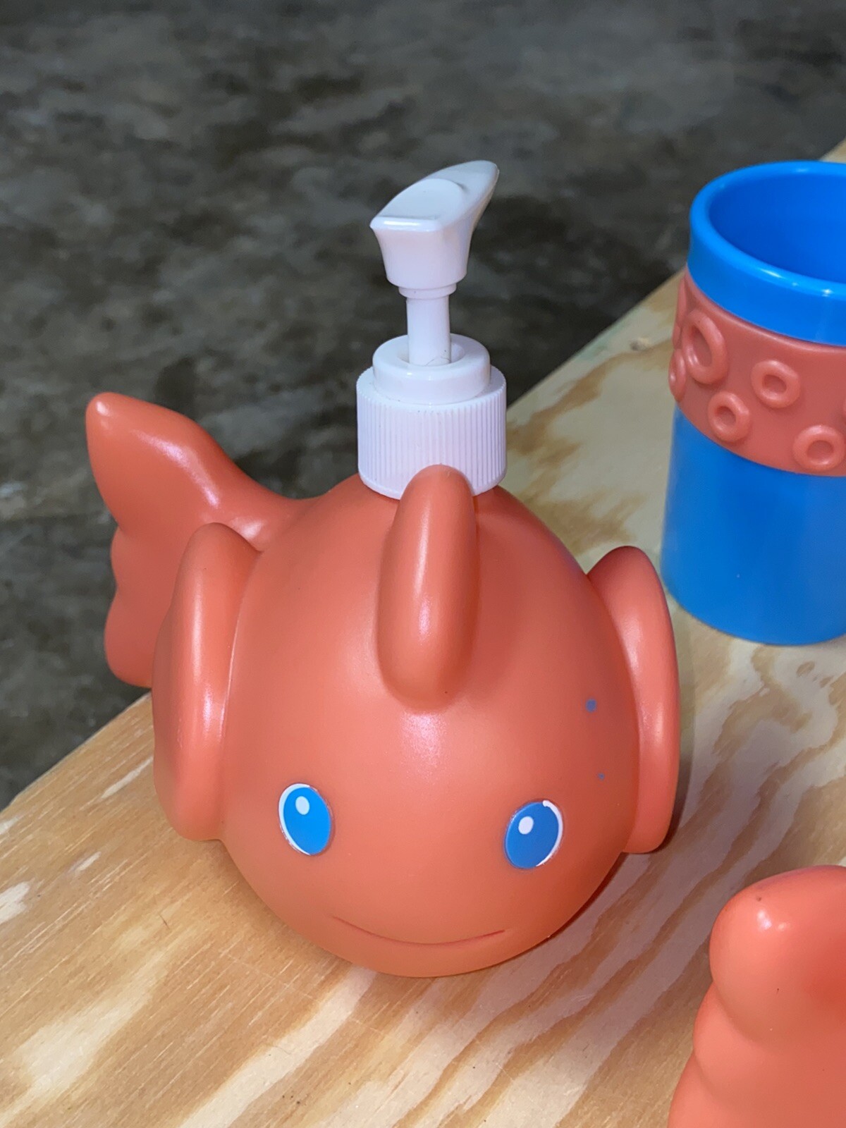 Colorful Cute Fish Bath Set of Five Coral Toothbrush, Soap Dispenser