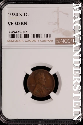 1924-S Lincoln Wheat Cent - NGC VF 30 BN - Scarce  No Reserve  #SLH153