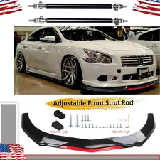 Front Bumper Lip Spoiler Splitter Body+Strut Rods Glossy Black For Nissan Maxima