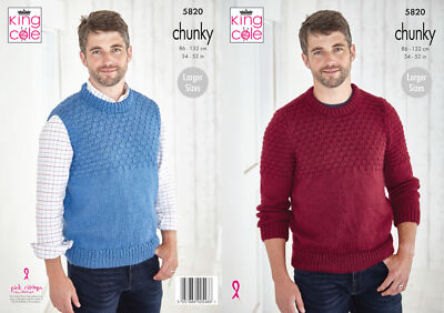 Strickmuster Herren Rundhals Pullover Pulli Slipper King Cole Chunky 5820