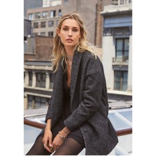 Sezane Bowie Coat Pea Jacket Black White Gray Tweed Wool Oversize Sz40 Bust48us8