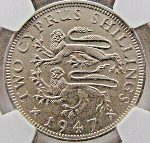 Cyprus Two Shillings 1947 NGC AU58