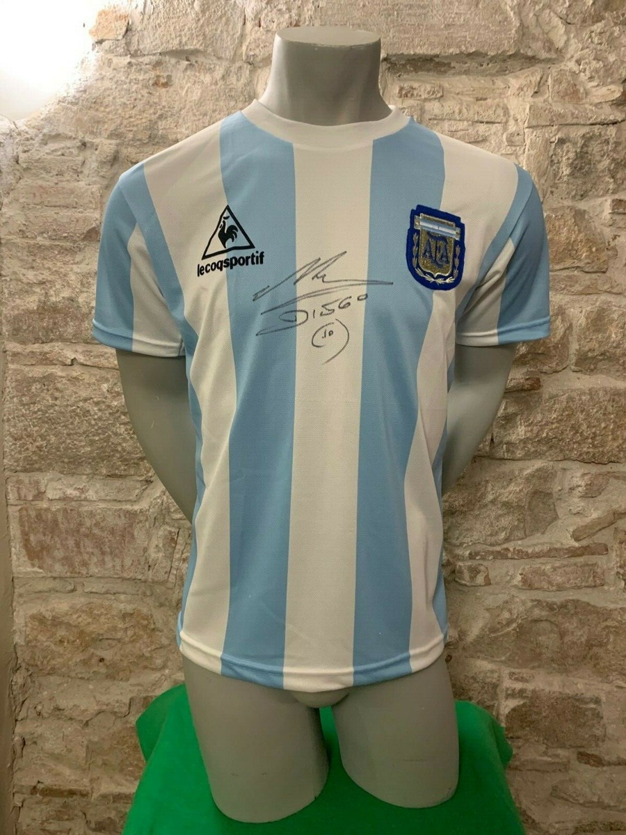 MAGLIA ORIGINALE LE COQ SPORTIF MEXICO86 ARGENTINA MARADONA AUTOGRAFATA FRAMED e
