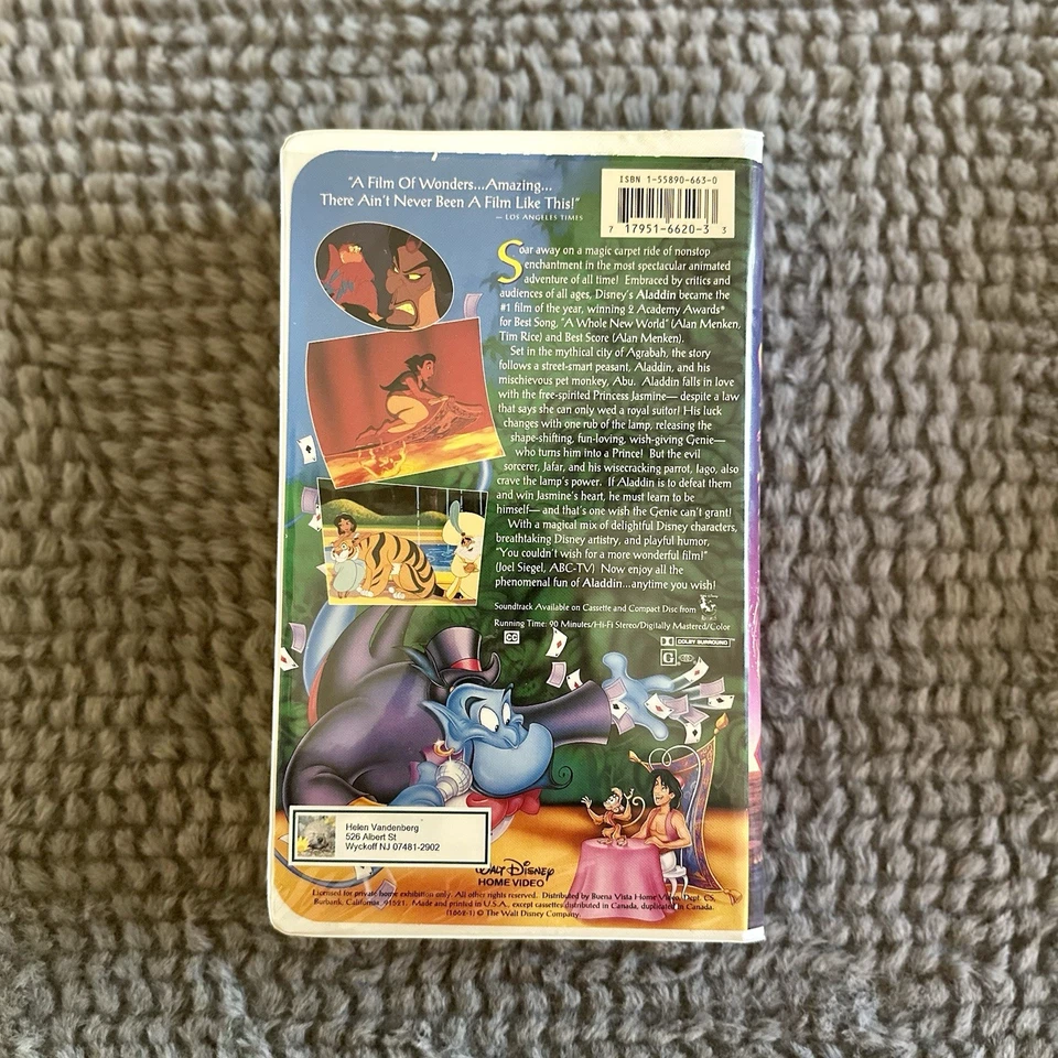 ALADDIN Walt Disney Black Diamond Classics Clamshell VHS #1662 - Image 2 of 3