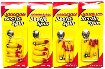 Johnson Beetle Spin Yellow Red Tail 2 PACKS 1/32oz and 2 PACKS 1/16oz