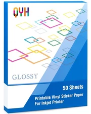 Printable Vinyl for Inkjet Printer Glossy 50 Sheets Sticker Paper Waterproof ...